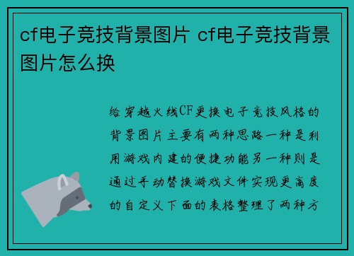 cf电子竞技背景图片 cf电子竞技背景图片怎么换